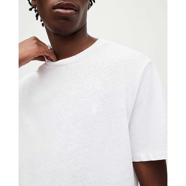 Allsaints Australia Mens Kurtz Linen Blend Crew Ramskull T-Shirt White AU98-385